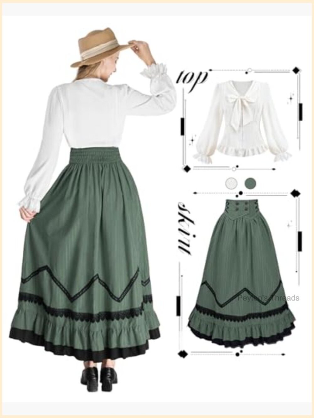 Victorian Renaissance Costume 2-Piece Velvet & Cotton A-Line Maxi Skirt - Picture 5 of 7